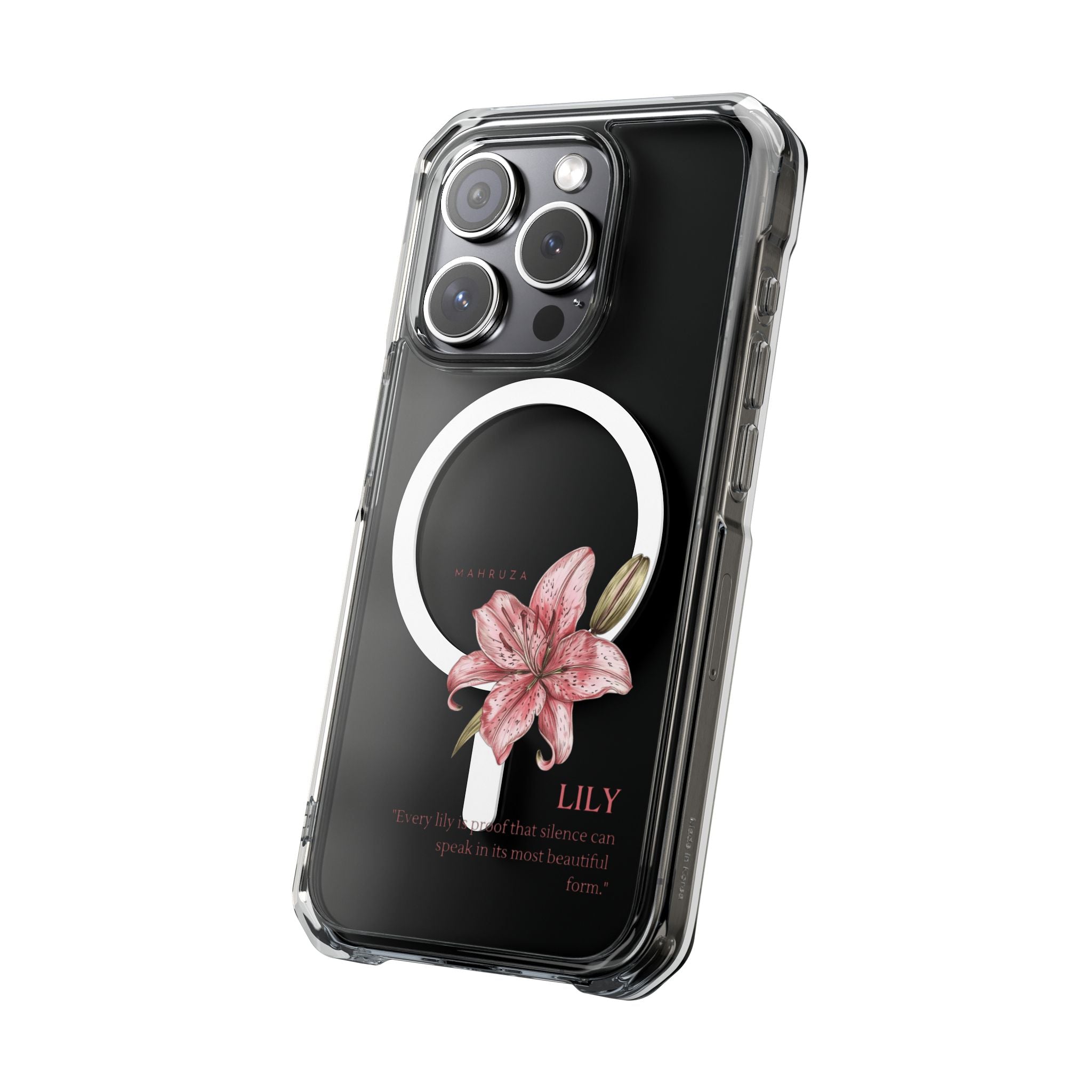 Clear Magnetic Phone Case — Pink Lily Floral Design