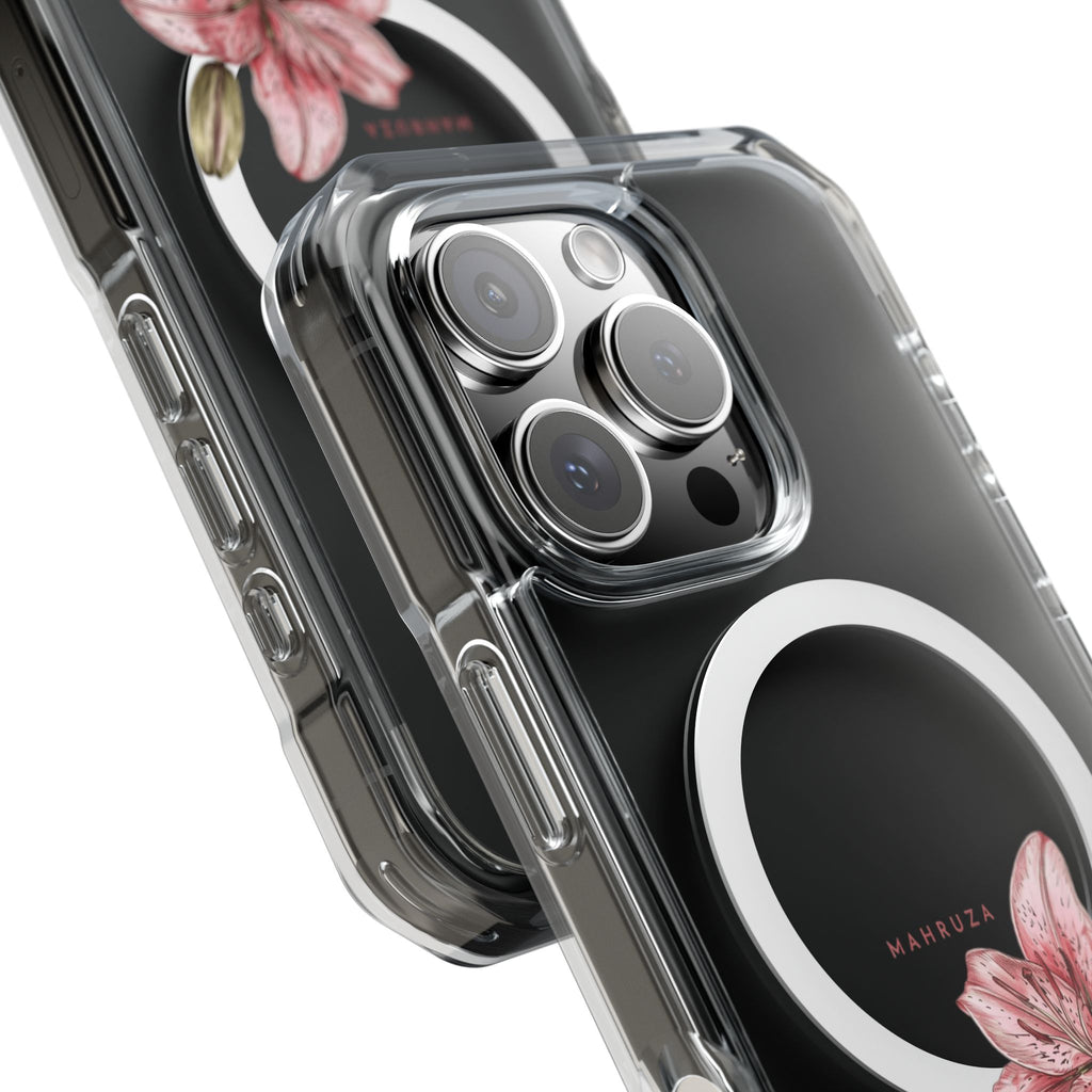 Clear Magnetic Phone Case — Pink Lily Floral Design