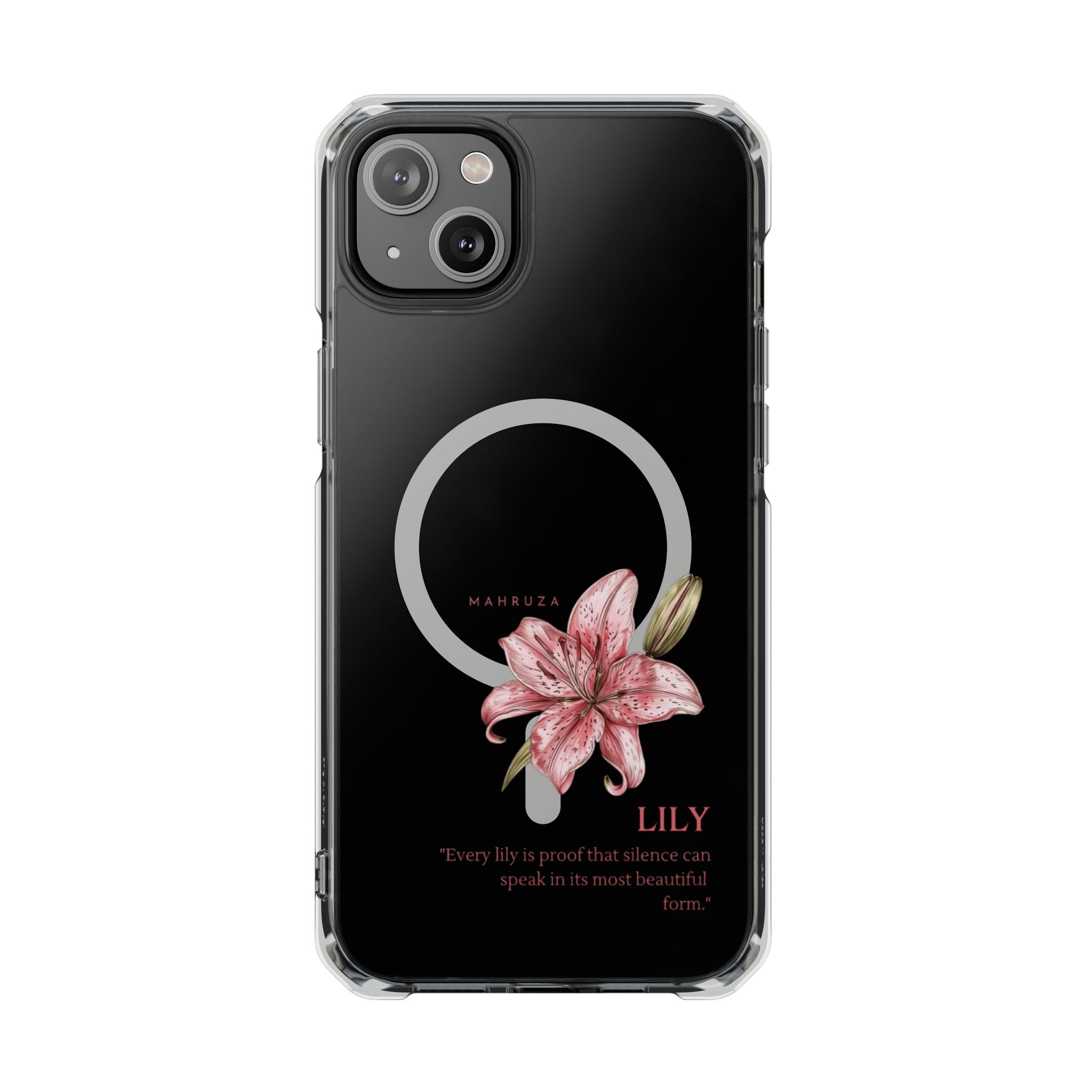 Clear Magnetic Phone Case — Pink Lily Floral Design