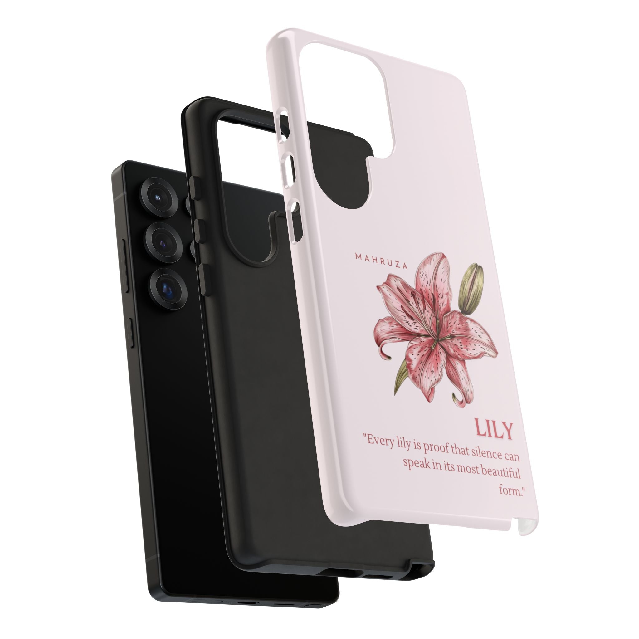 Lily Floral Tough Phone Case — Pink Botanical Quote Protective Cover