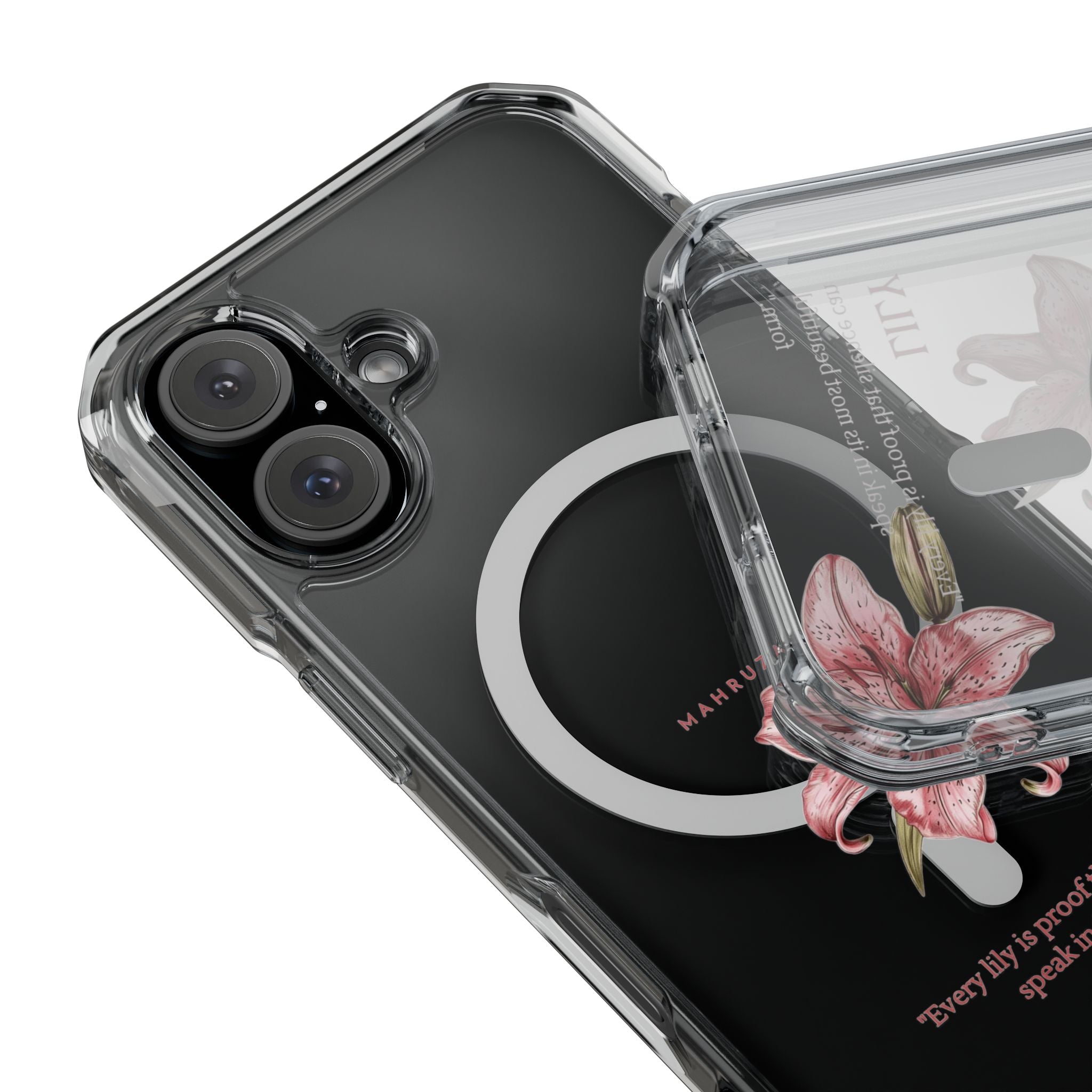 Clear Magnetic Phone Case — Pink Lily Floral Design