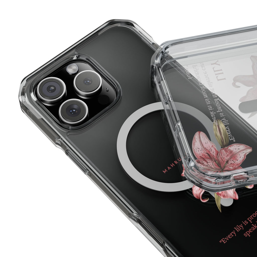 Clear Magnetic Phone Case — Pink Lily Floral Design