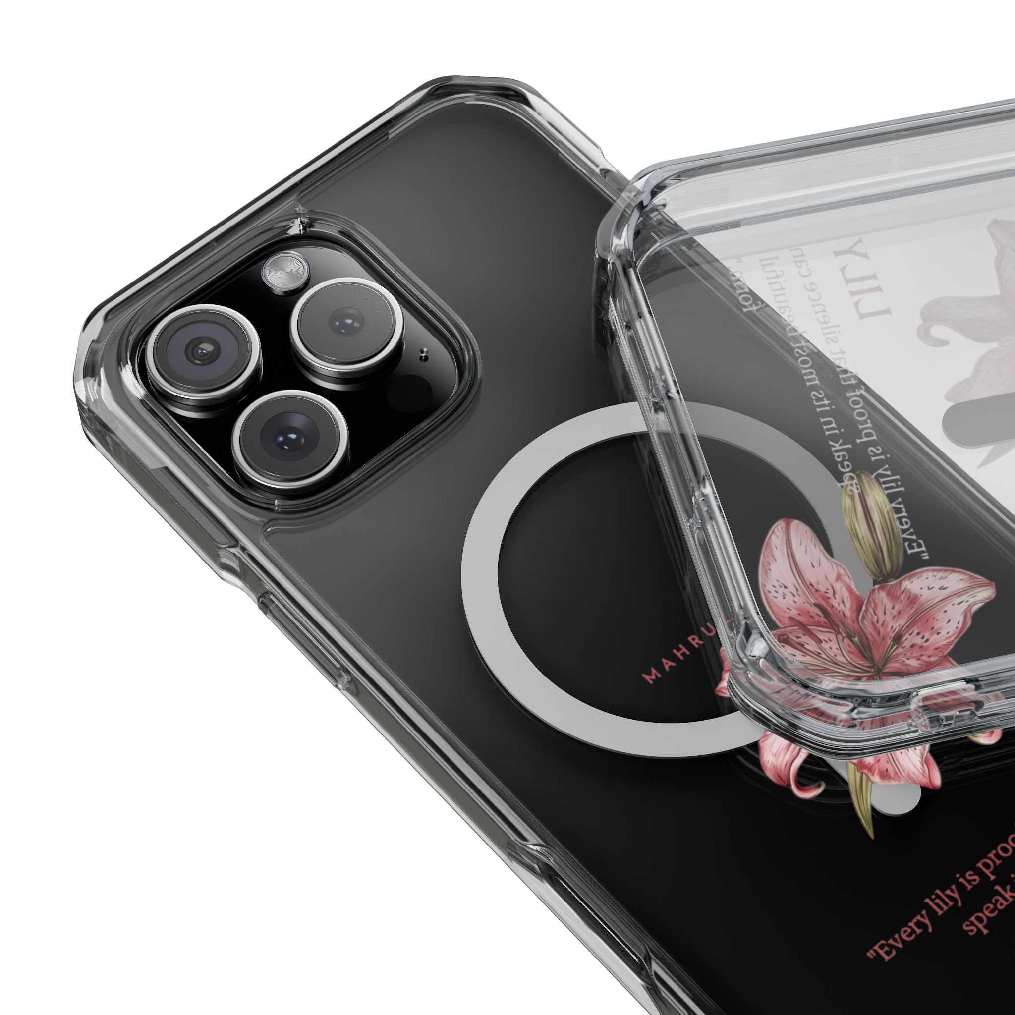 Clear Magnetic Phone Case — Pink Lily Floral Design