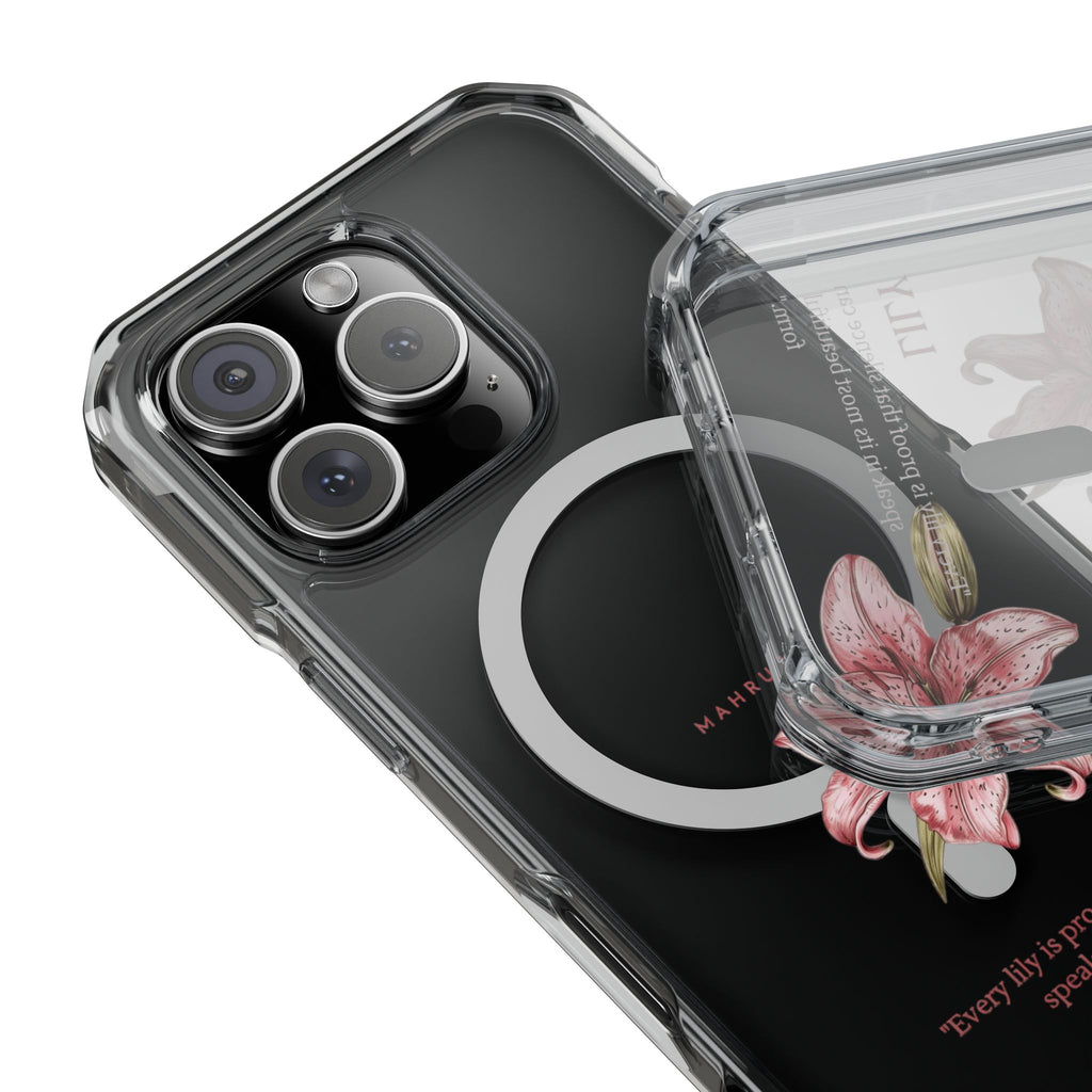 Clear Magnetic Phone Case — Pink Lily Floral Design