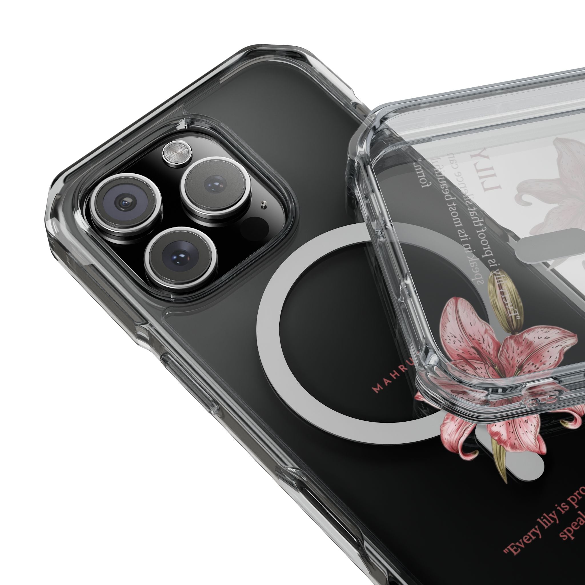 Clear Magnetic Phone Case — Pink Lily Floral Design