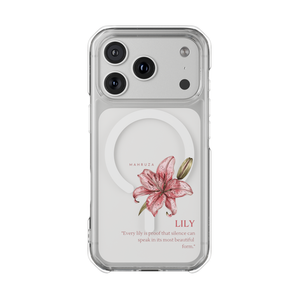 Clear Magnetic Phone Case — Pink Lily Floral Design